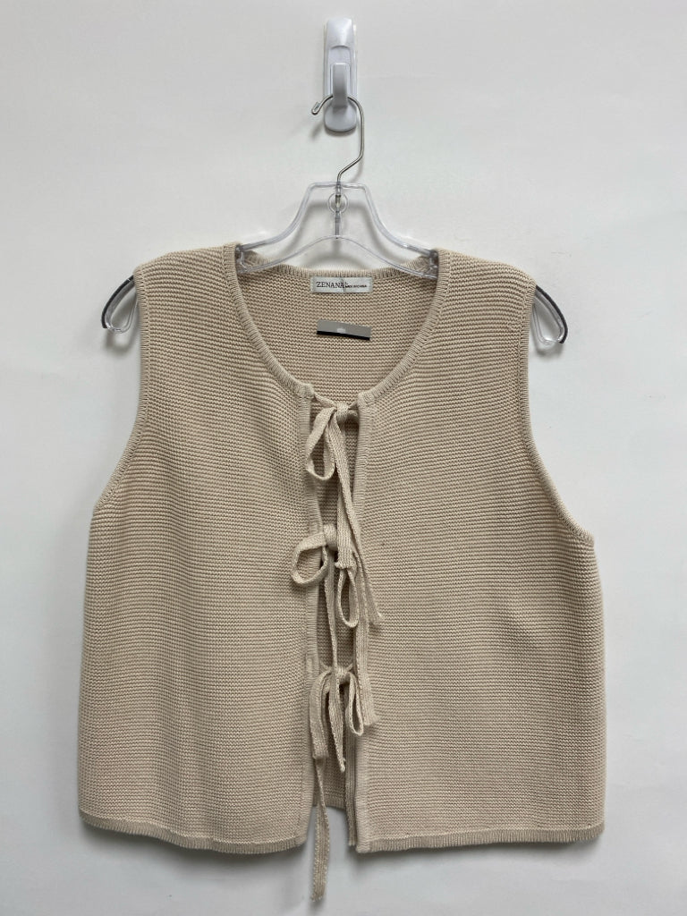 NWT Zenana Size L Beige Bows Ladies Sweater Vest