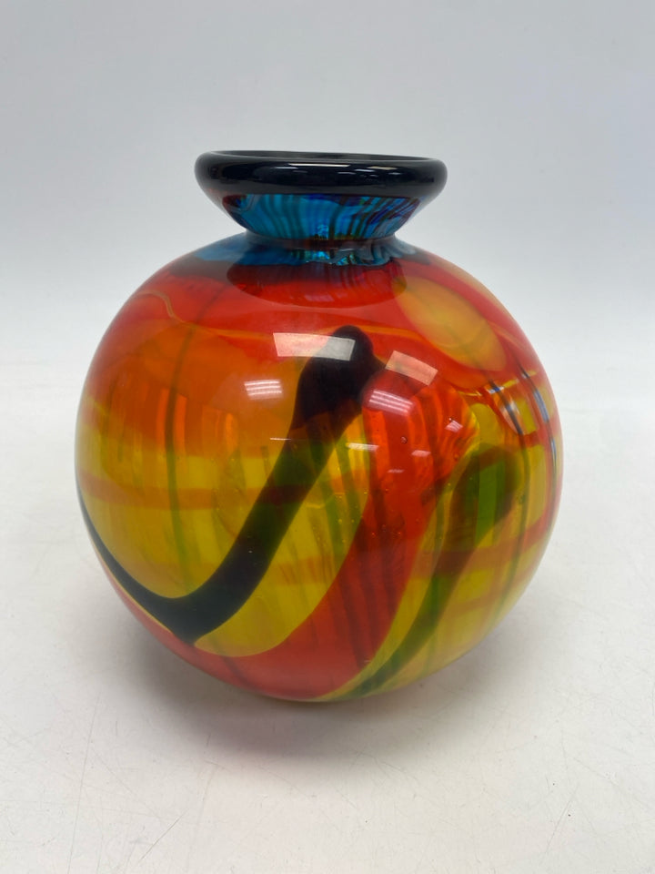 Red/Gold Blue/Multi Abstract Glass Vase