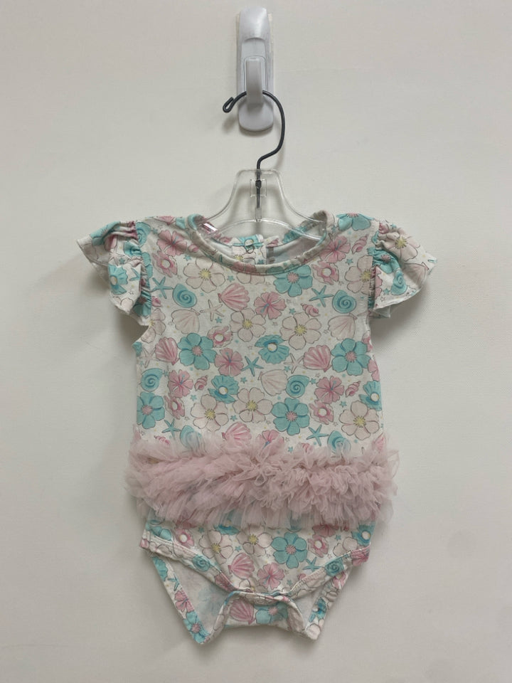SIZE 3-6M White Pink/Blue Flowers Girl&
