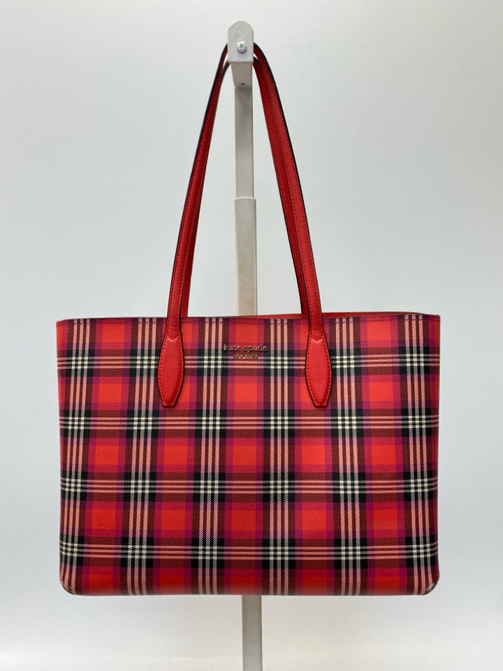 Kate Spade Red Black/Cream Plaid Handbag