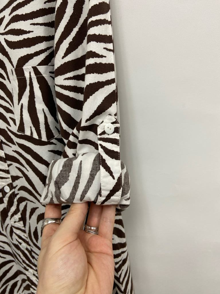 finley Size XL White Brown Zebra Print Button Up Ladies Dress