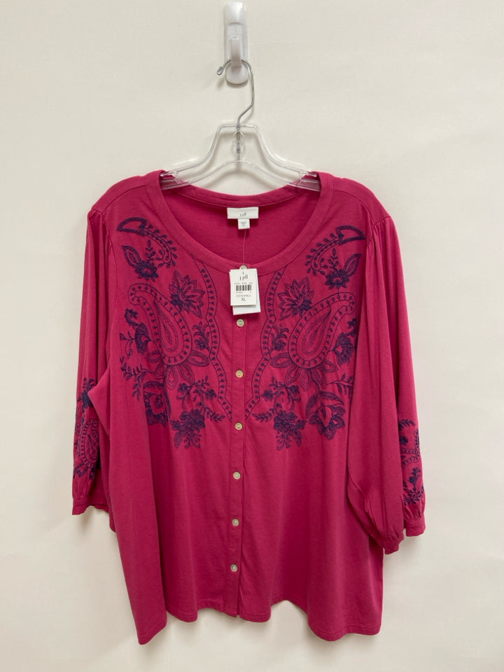 NWT J Jill Size XL Fuschia Navy Flowers Embroidered Ladies Top
