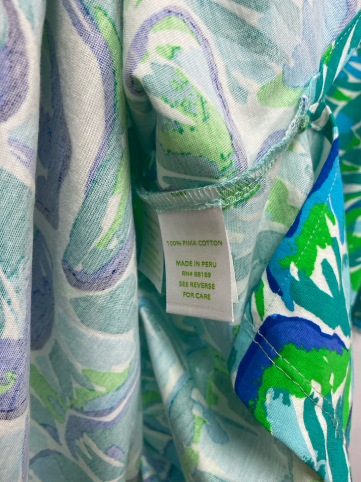 LILLY PULITZER Size L Blue/Green White Cotton Ladies Dress