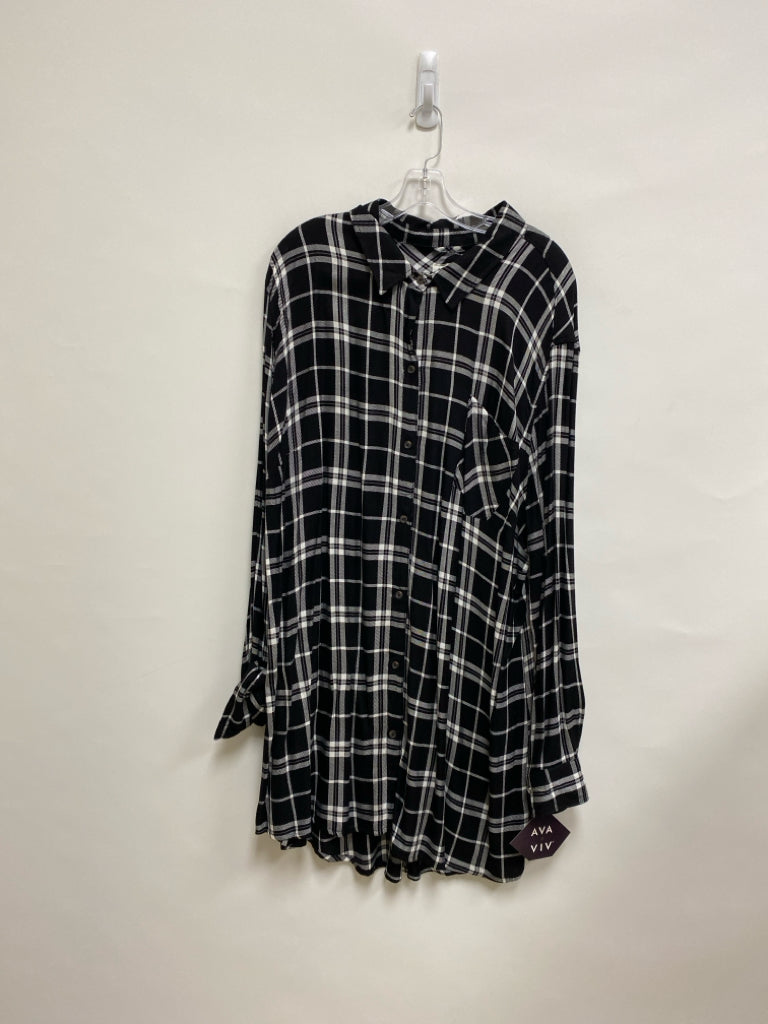 NWT Ava Viv Size 4X Black/White Plaid Long Sleeve Plus Size Dress