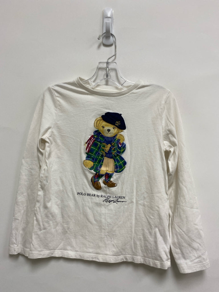 Polo SIZE 8/10 White Navy/Tan Long Sleeve Tee Girl&