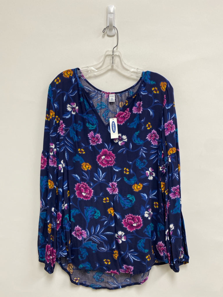 NWT Old Navy Size MT Navy/Blue Purple/Yellow Flowers Long Sleeve Ladies Top