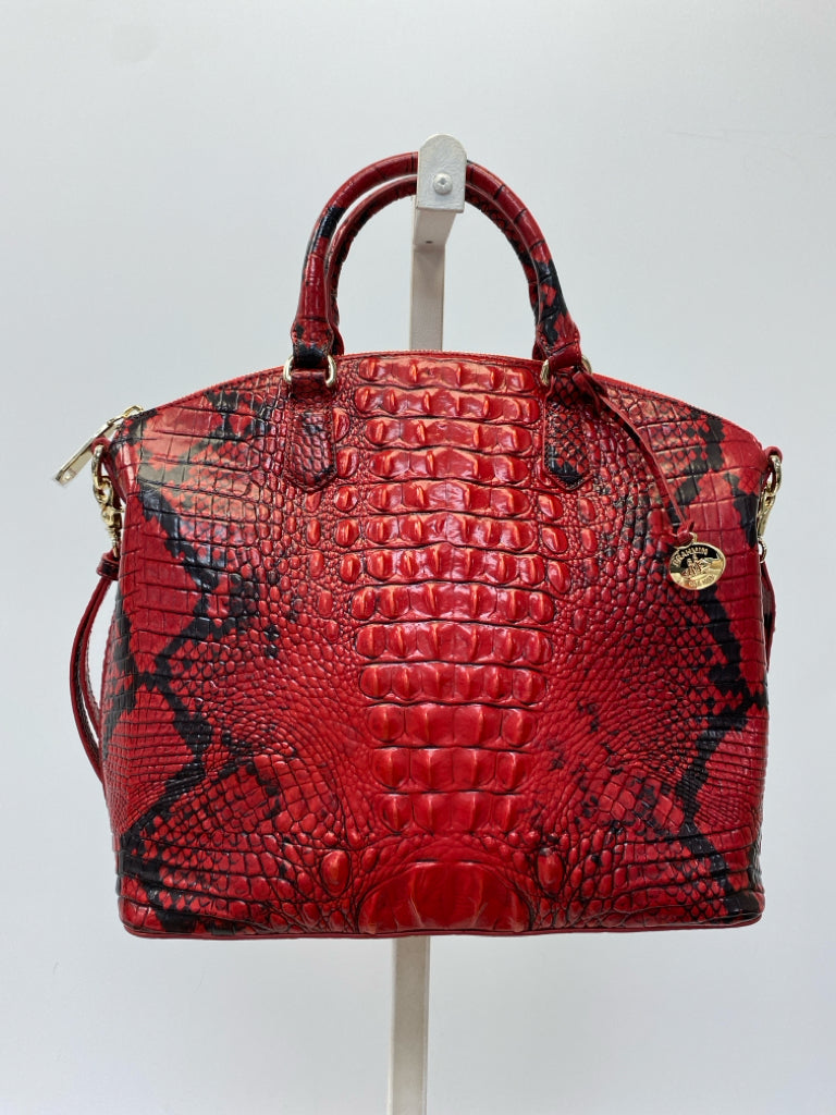 Brahmin Red Black Snakeprint Leather Handbag