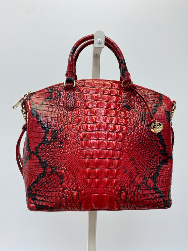 Brahmin Red Black Snakeprint Leather Handbag