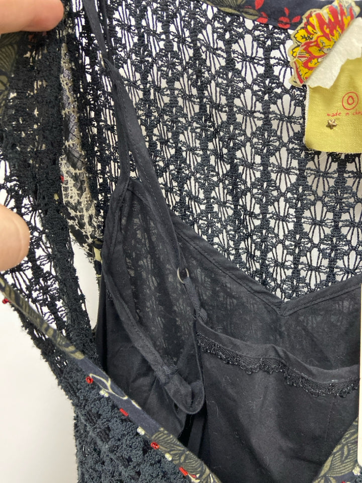 NWT Free People Size 0 Black Red/Cream Embroidered Crochet Ladies Dress