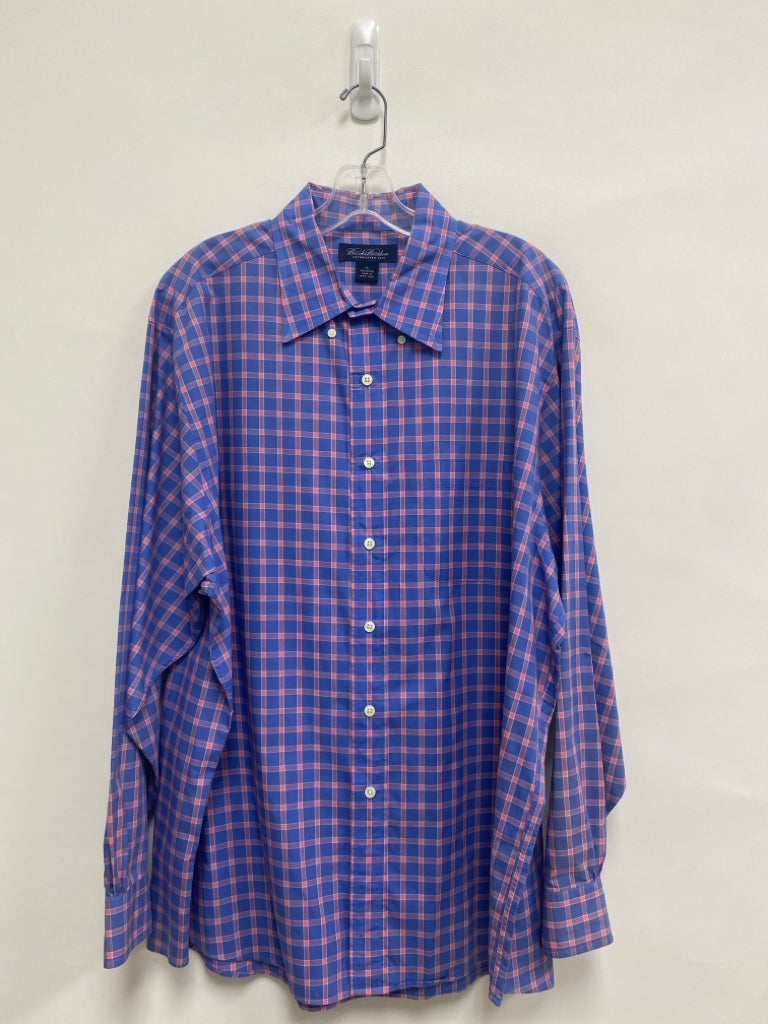 Brooks Brothers Size XL Blue Pink Squares Button Up Men&