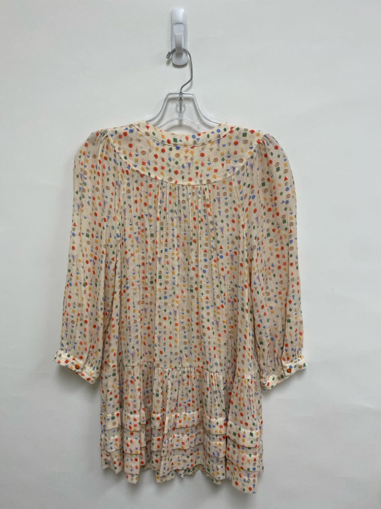 Maeve Size S Cream Multi Color Geometric Tiered Ladies Dress