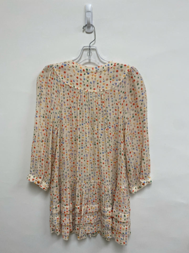 Maeve Size S Cream Multi Color Geometric Tiered Ladies Dress