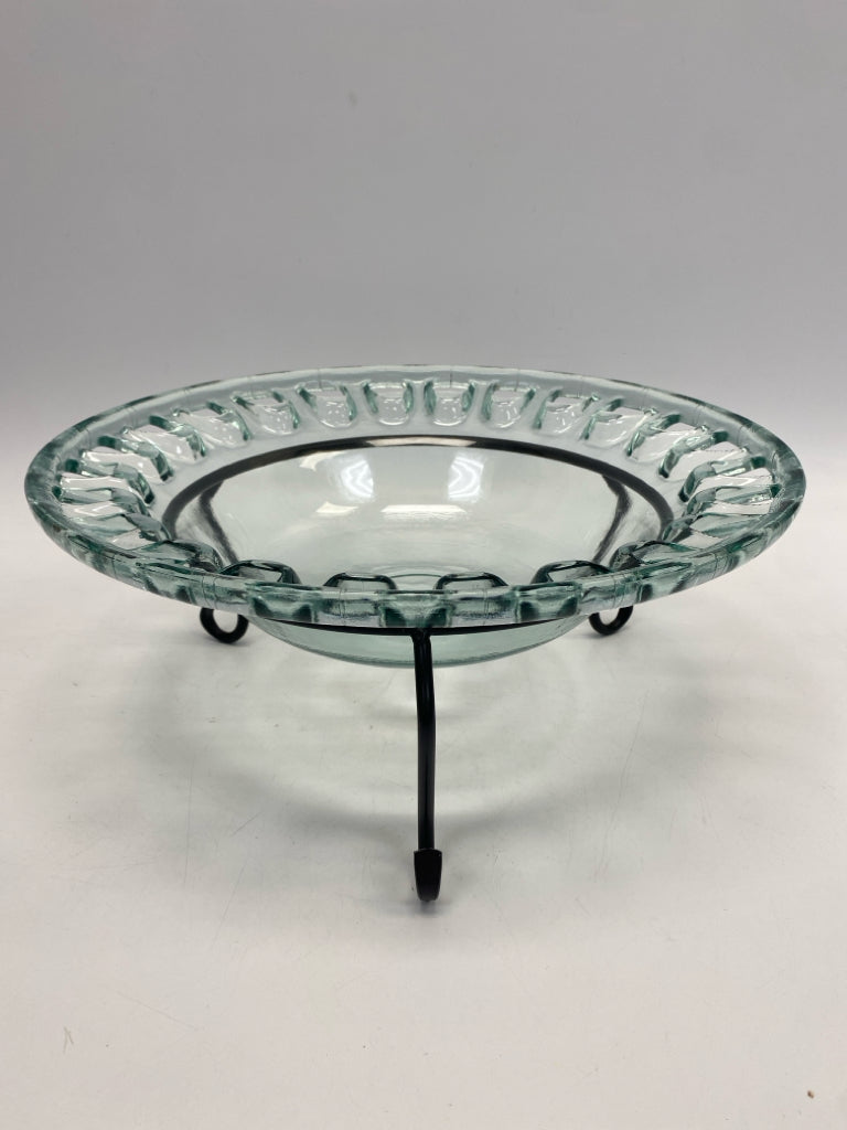 Green Black Glass/Metal Decorative Bowl