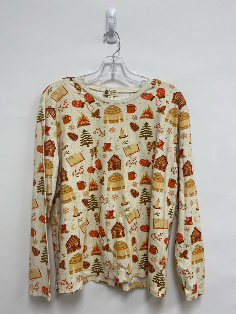 Kiel James Patrick Size L Beige Orange/Brown Winter Ladies Pajama Top