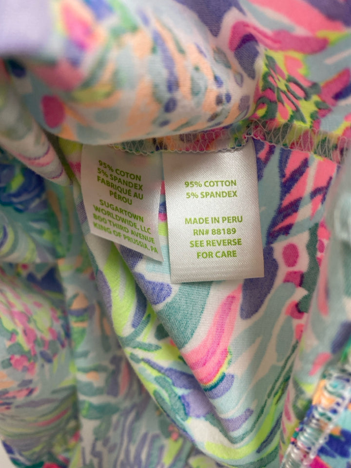 LILLY PULITZER Size L White/Peach Purple/Multi Pineapples 3/4 Sleeve Ladies Top