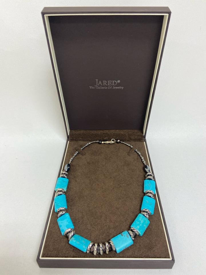 NEW/BOX Jared Turquoise Gray/Silver Beaded Necklace