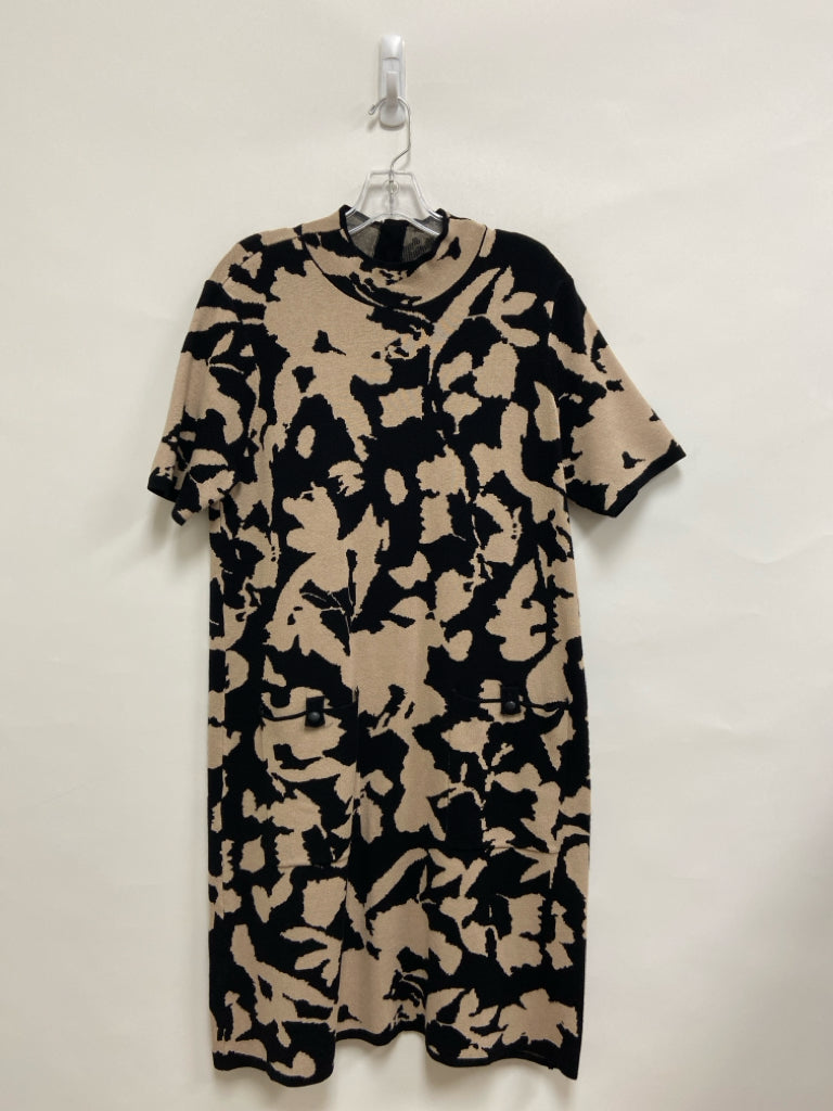 Calvin Klein Size L Beige/Blk Shapes Short Sleeve Knit Ladies Dress