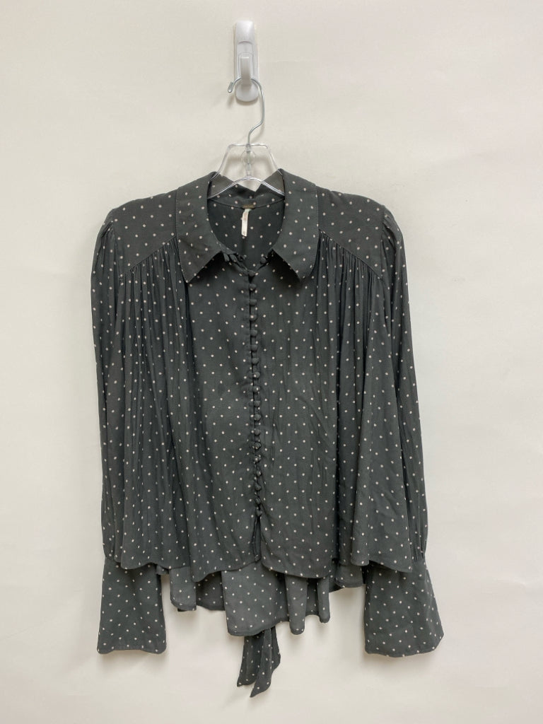 Free People Size XS Charcoal Pale Pink Polka Dot Long Sleeve Ladies Top