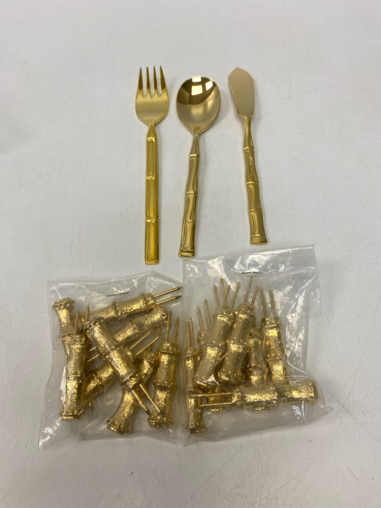 Gold Bamboo Metal Flatware