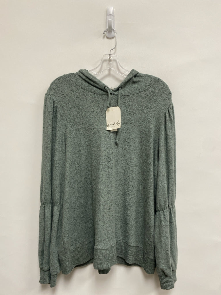 NWT wonderly Size XL Seafoam Black Mottled Hooded Ladies Top