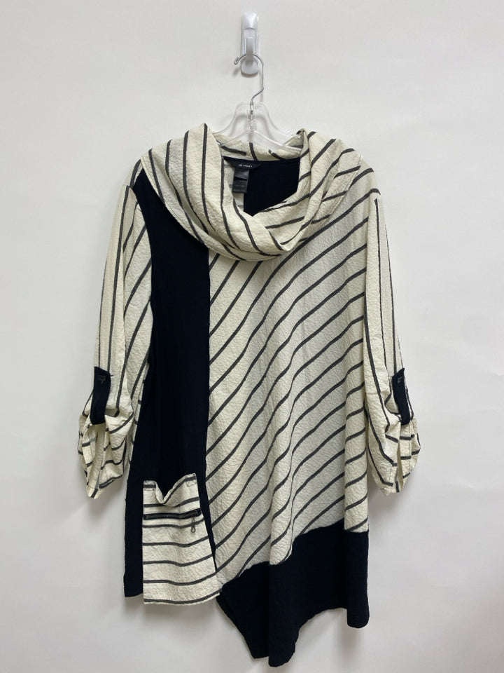 Ali Miles Size XL White Black Striped Tunic Ladies Top