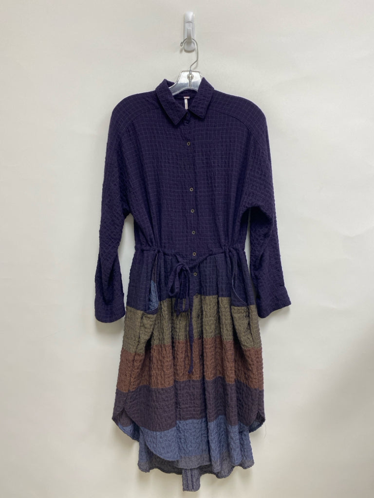 Free People Size XS Purple Beige/Multi Waffle Long Sleeve Ladies Dress