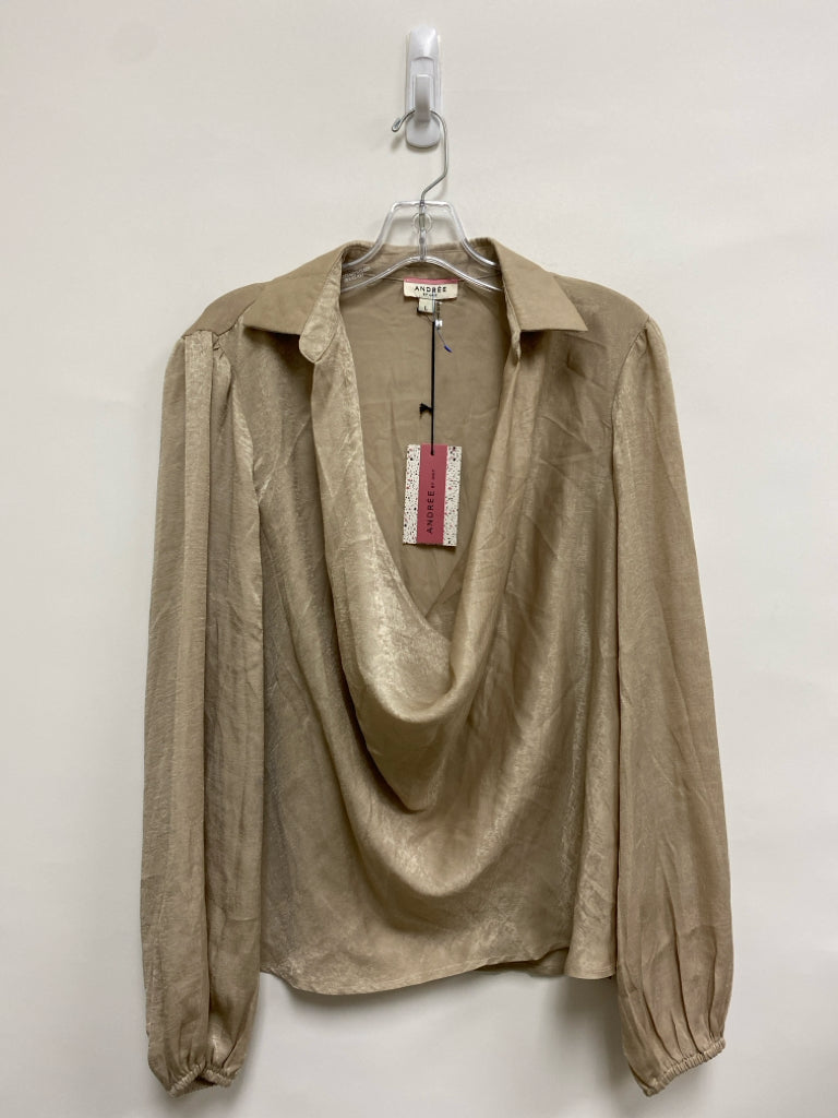 NWT ANDREE Size L Tan Satin Ladies Top