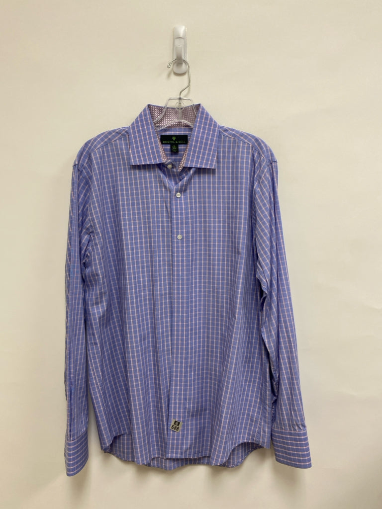 Size L Blue White/Red Squares Button Up Men&