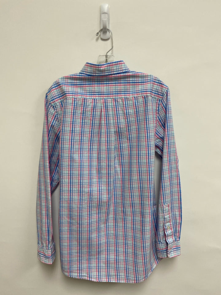 Vineyard Vines SIZE 16 Blue White/Pink Plaid Button Up Boy&