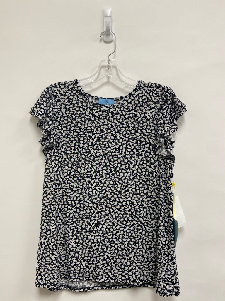 NWT CeCe Size L Black White Flowers Ladies Top