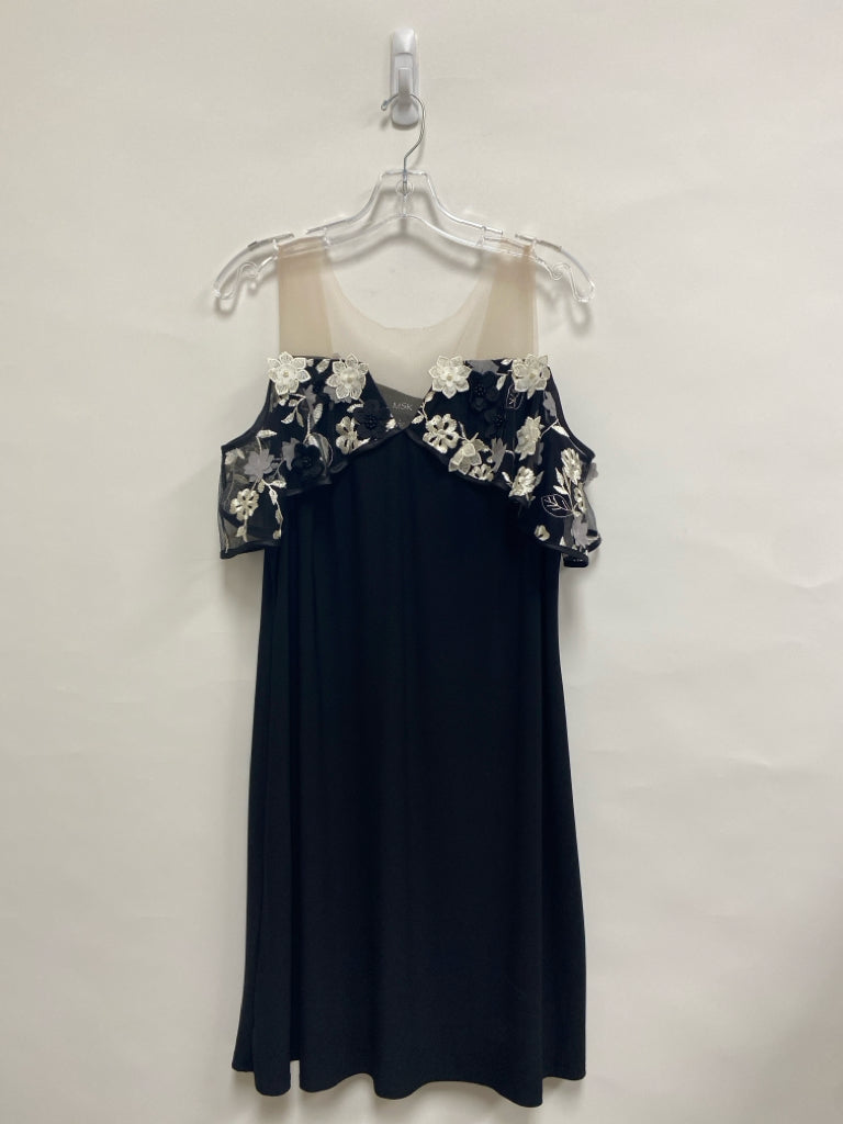 MSK Size L Black White Floral Cold Shoulder Mesh Ladies Dress