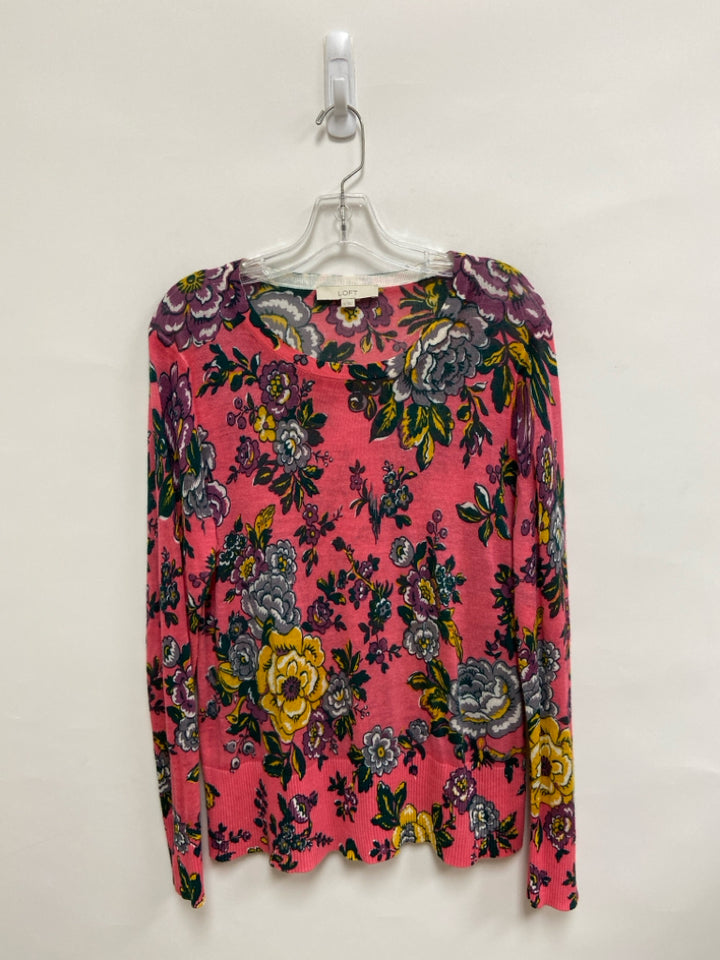 LOFT Size XL Coral Purple/Yellow Floral Ladies Sweater