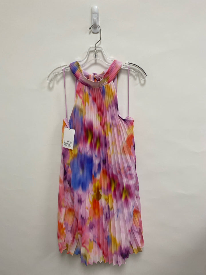 NWT BADGLEY MISCHKA Size 14 Pink/Purple Yellow/Orange Pleated Ladies Dress