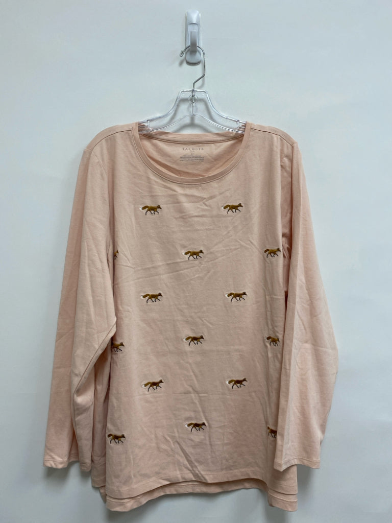 Talbots  SIZE  2X Peach Brown Foxes Long Sleeve Plus Size Top