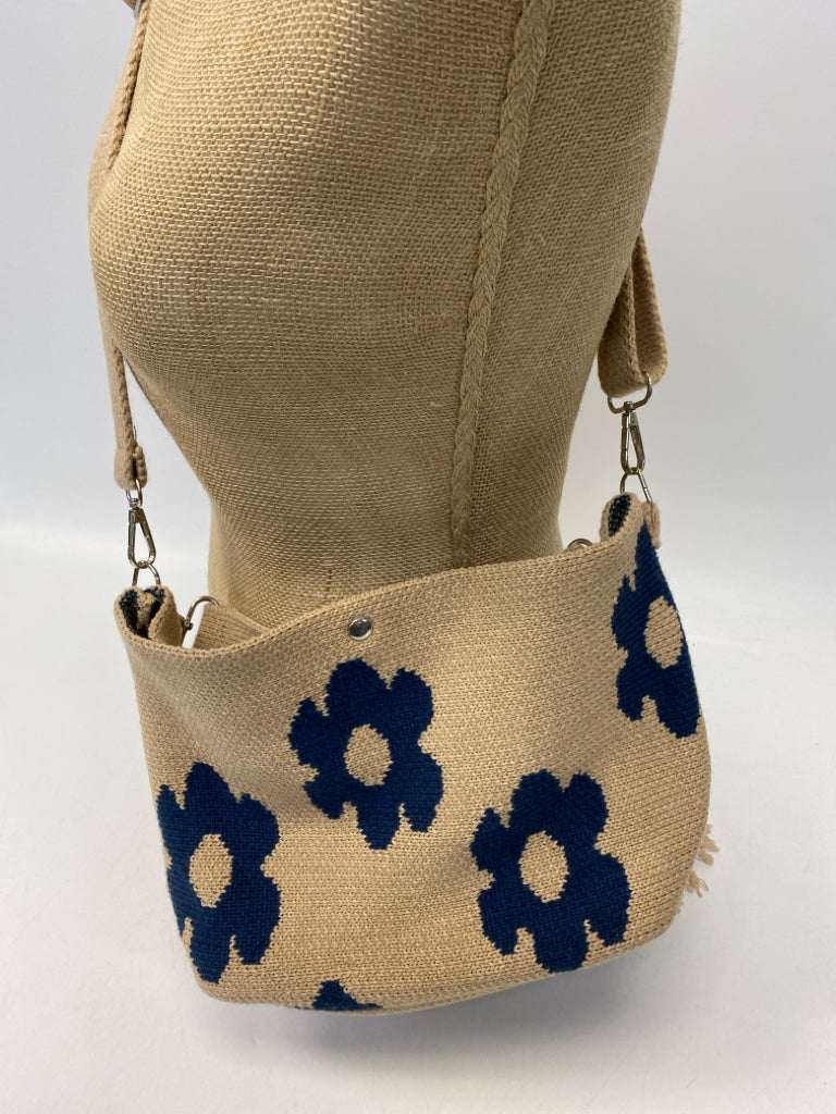 Brown Blue Flower(s) Knit Crossbody