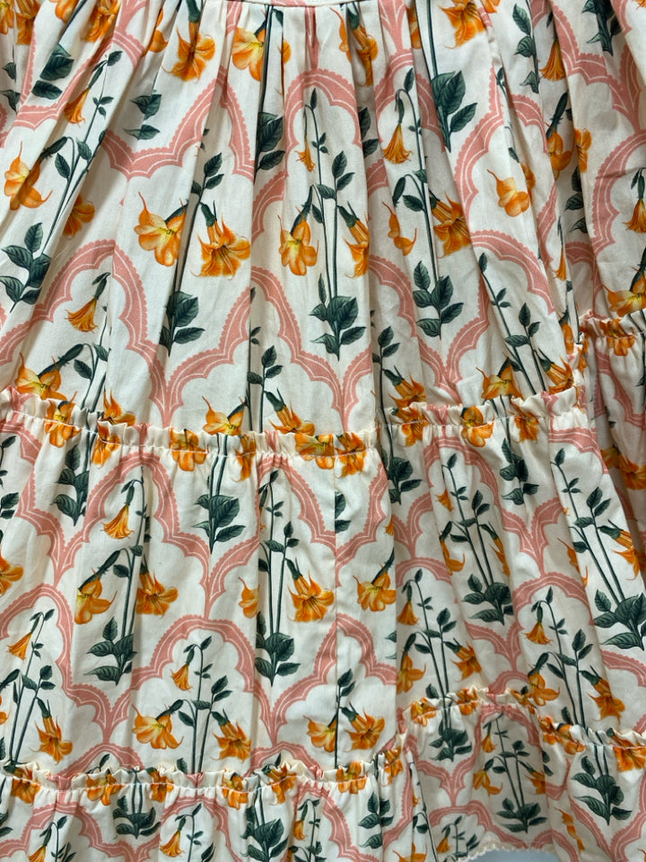 NWT Size S Peach Orange/Green Flowers Tiered Ladies Dress