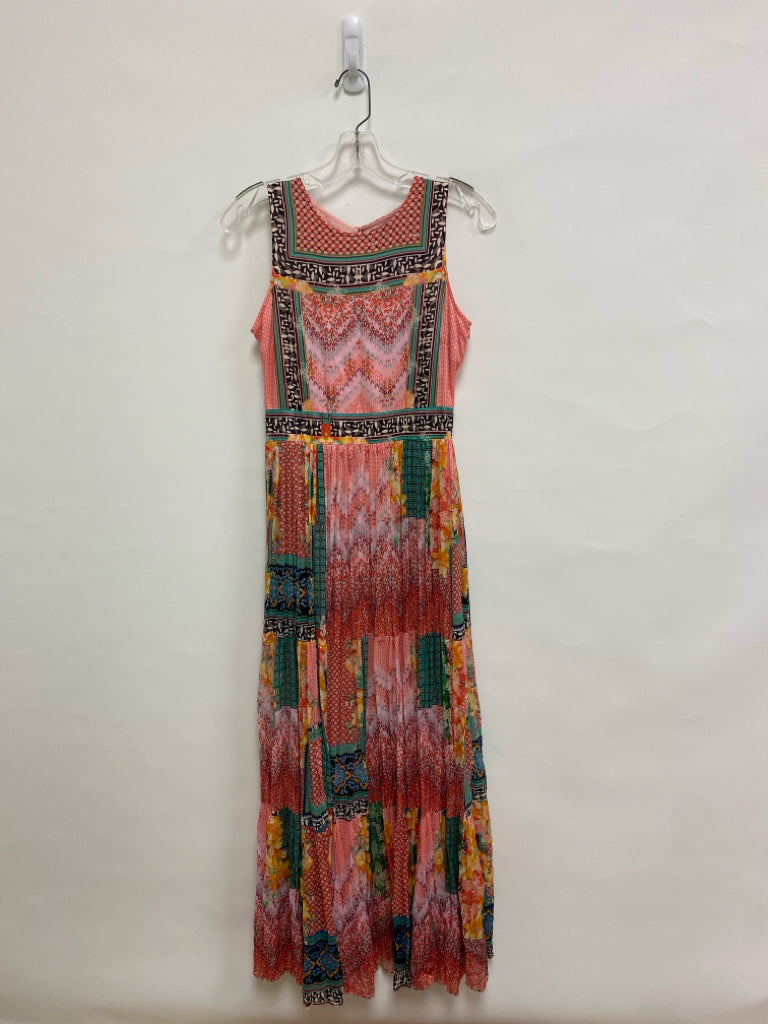 NWT BHANUNI BY JYOTI Size 2 Coral/Aqua Pink/Multi Assorted Print Ladies Dress