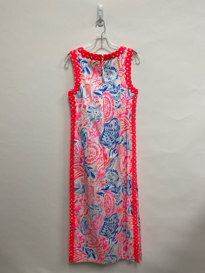 NWT LILLY PULITZER Size 4 Neon Coral White/Blue Maxi Ladies Dress
