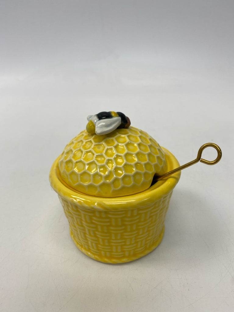 Andrea by Sadek Yellow Honeycomb Honey Pot w/Dipper