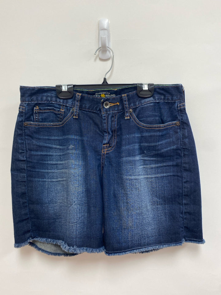 Lucky Brand Size 4 Dark Blue Denim Fringe Ladies Shorts