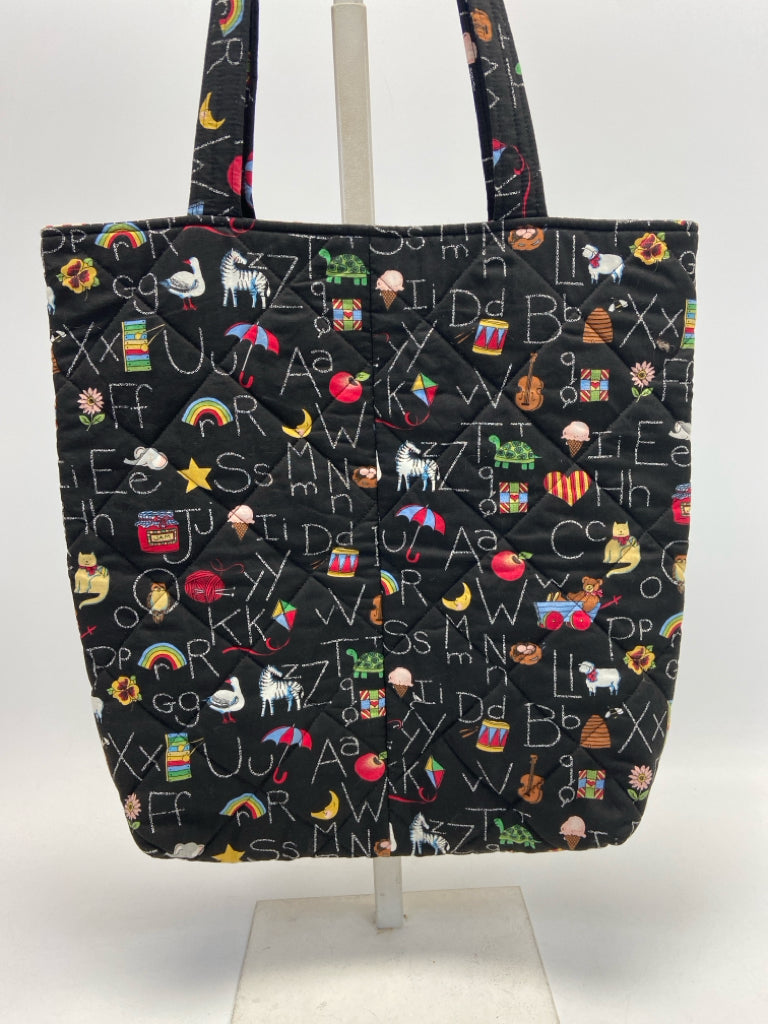 Black Multi-Color Alphabet Fabric Tote Bag