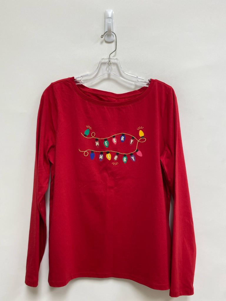 Talbots Size L Red Multi Color Christmas Long Sleeve Tee Ladies Top