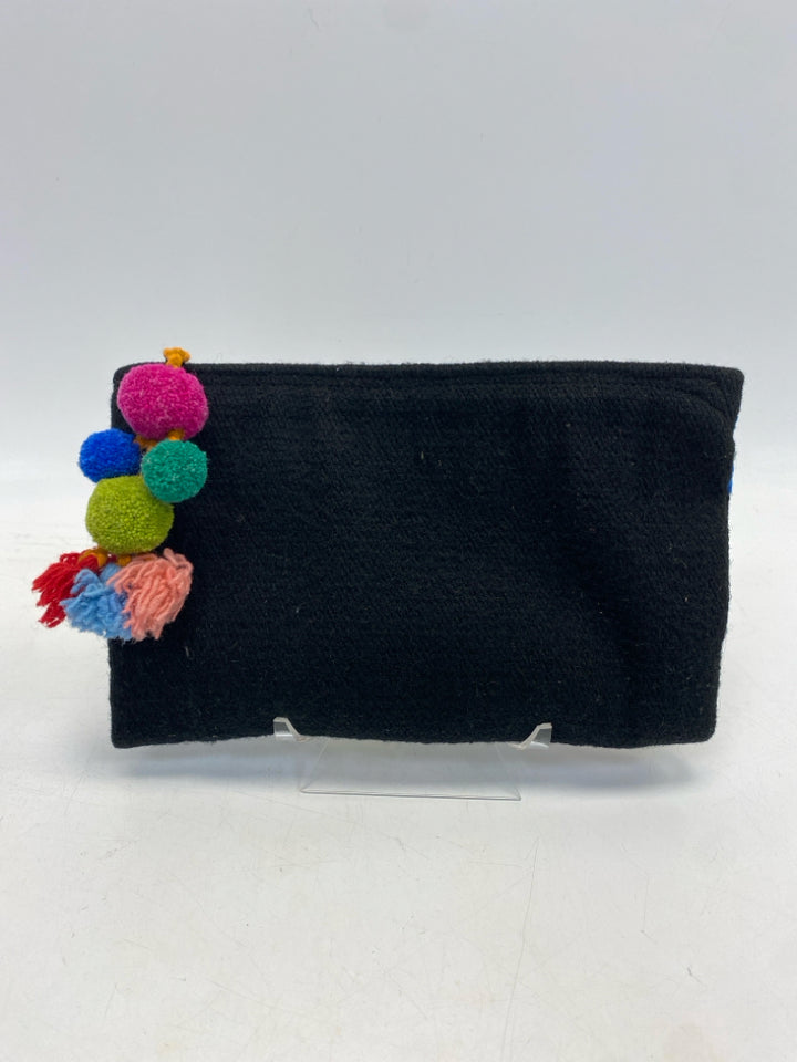 noonday collection Black Multi-Color Embroidered Flowers Handbag