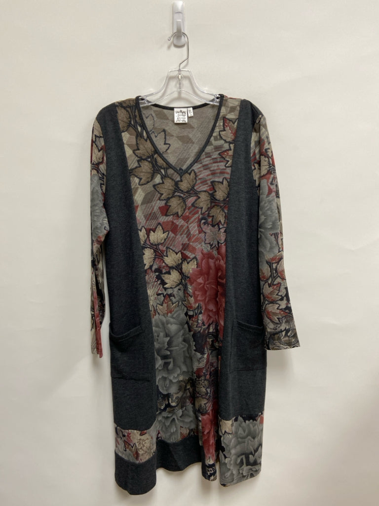 parsley&amp;sage Size XL Gray/Taupe Red Leaves Ladies Dress
