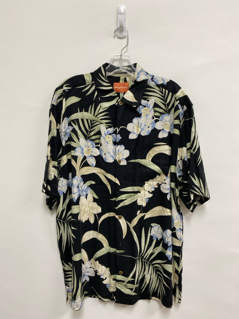 Tommy Bahama Size L Black/Cream Sage/Blue Tropical Silk Men&