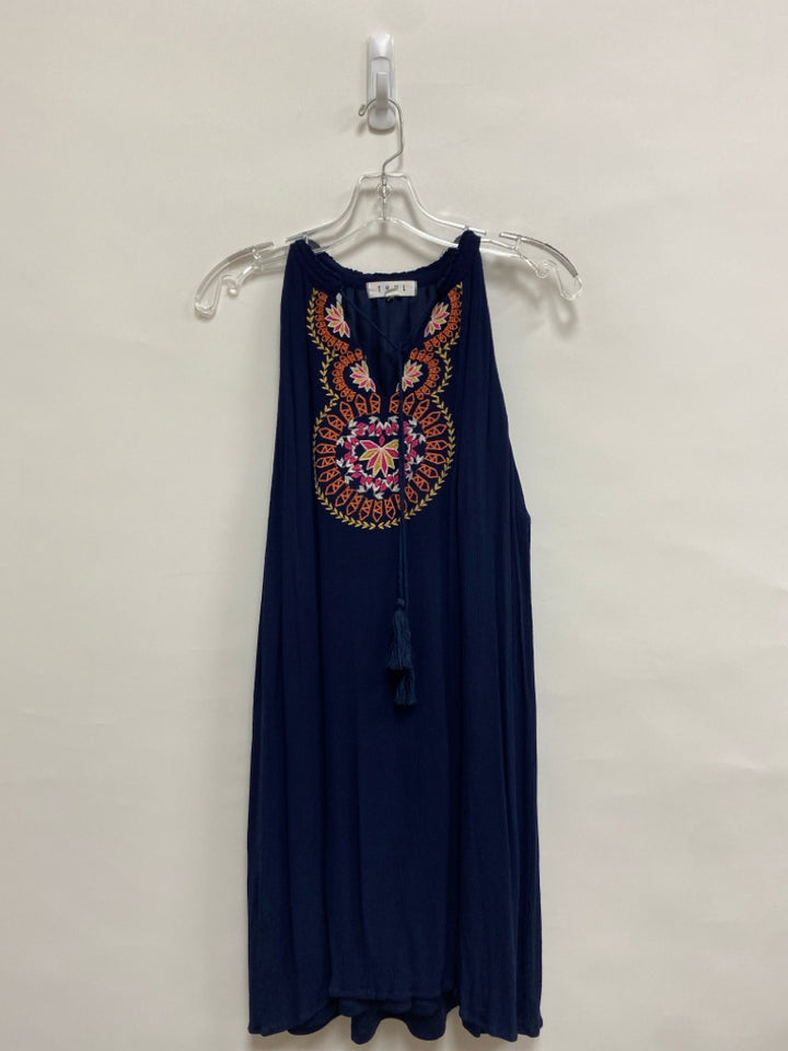 THML Size XL Navy Orange/Pink Sleeveless Embroidered Ladies Dress