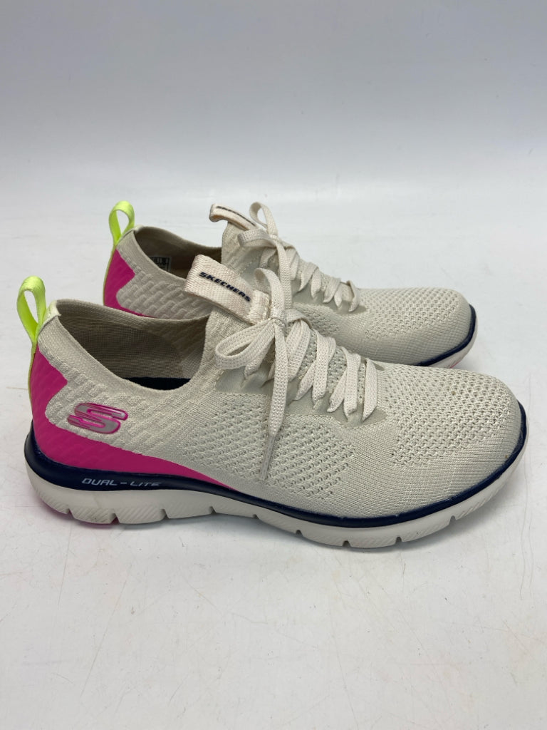 Skechers  Size 7 Cream Hot Pink Lace-up Fabric Sneakers
