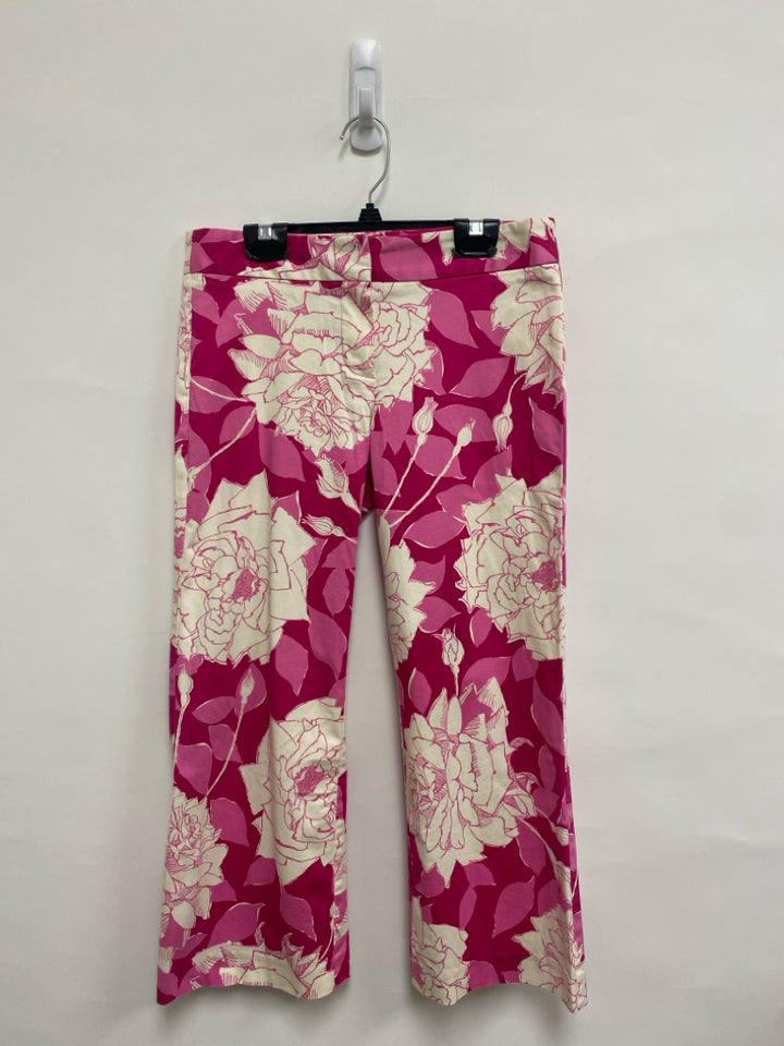 Trina Turk Size 2 Cream/Pink Fuchsia Floral Cropped Ladies Pants