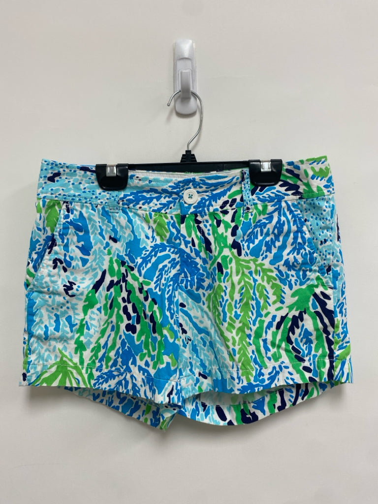 LILLY PULITZER Size 2 White/Blue Green/Navy Abstract Ladies Shorts