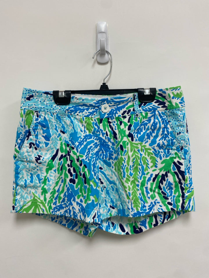 LILLY PULITZER Size 2 White/Blue Green/Navy Abstract Ladies Shorts
